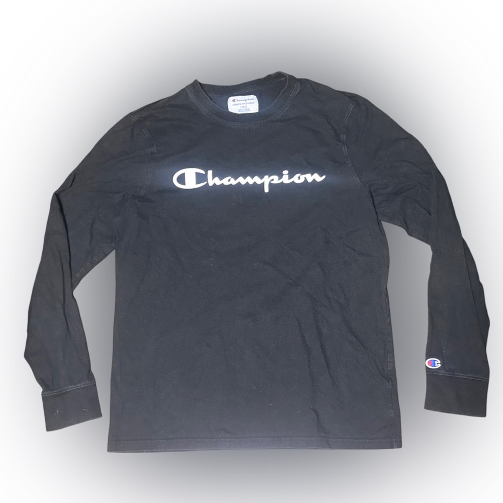 Y2K Vintage Men’s Large Champion Classic Black Long Sleeve Tee